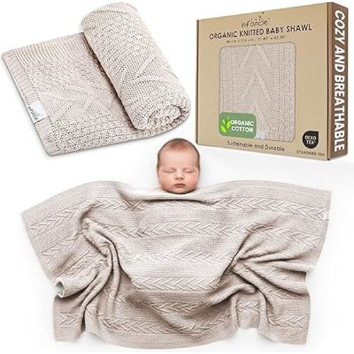 Organic Cotton Knit Baby Blanket 31.5 X 43.3 Inches Soft and Breathable Baby Blanket for Boys and Girls Perfect Swaddle Blanket and Baby Blankets Neutral for Infants Toddlers All Seasons