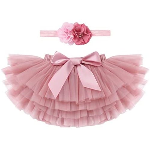 Baby Girl Tutu Skirt with Diaper Cover Toddler Girls Tulle Bloomers and Headband First Birthday Cake Smash Outfits 0-3T