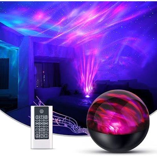 Galaxy Projector for Bedroom & Kids, Star Night Light with White Noise & Bluetooth Speaker, Aurora Projector with Remote Control & Timing, Perfect for Parties & Home (Black)