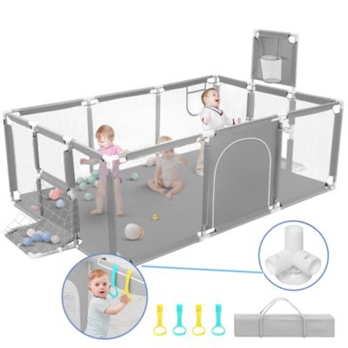 HioHa Extra Large Baby Playpen, Big Play Pens for Babies and Toddlers, Gap-Free, Climb-Proof Baby Playards for Indoor Fun, Baby Gate Playpen with Zippered Door and Storage Bag