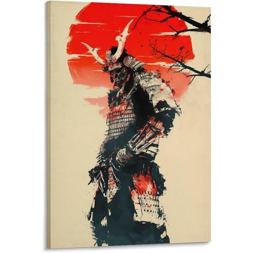 Red Sun Retro Portrait Japanese Samurai Poster Paintings Wall Decor Canvas Wall Art Photo Prints Posters for Room Aesthetic Bedroom Living Room Decor for Mens Framed Unframed 08x12inch(20x30cm)