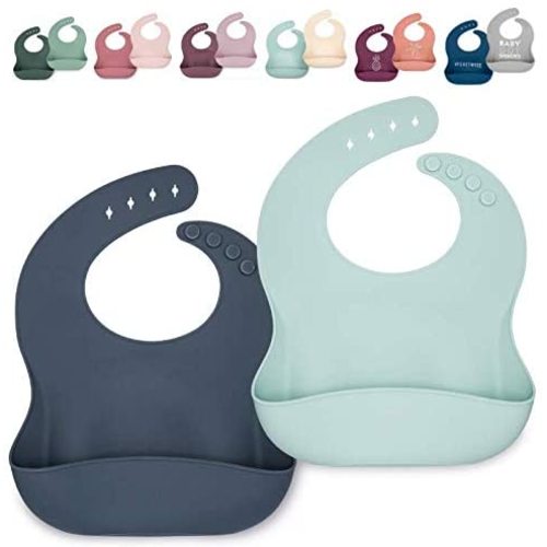 Ava + Oliver Silicone Bib Set - Adjustable Waterproof Bibs - Set of 2 - Blue Skies