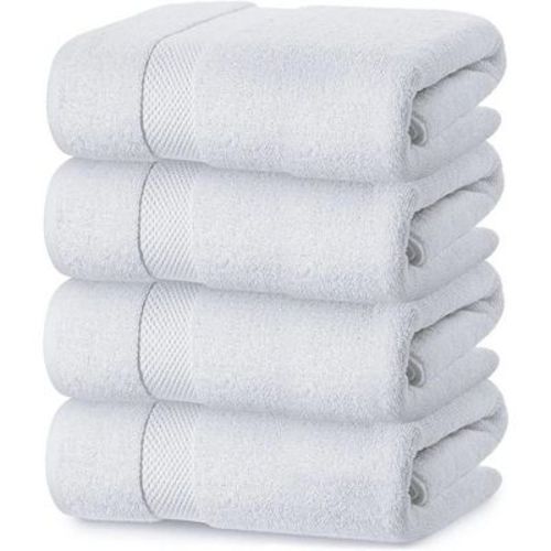 White Classic Luxury 100% Cotton Bath Towels Set of 4 - 27x54" White
