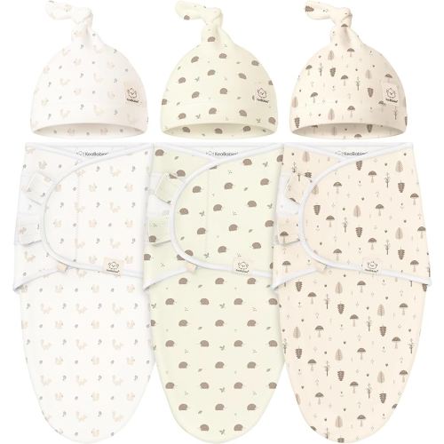 KeaBabies 3-Pack Swaddles for Newborn Baby Girls, Boys with Hats - Organic Soft Baby Sleep Sacks, Breathable Baby Swaddle 3-6 Months Beanies Set, Premie Infant Sleep Sack 0-3 Months (Nibbles/Bruce)