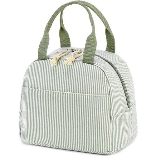 Bluboon Lunch Bag for Women Men Cute Corduroy Lunch Tote Bags Reusable Insulated Lunch Box Large Capacity Reusable Insulated Cooler for Work Picnic or Travel (Stripes green)