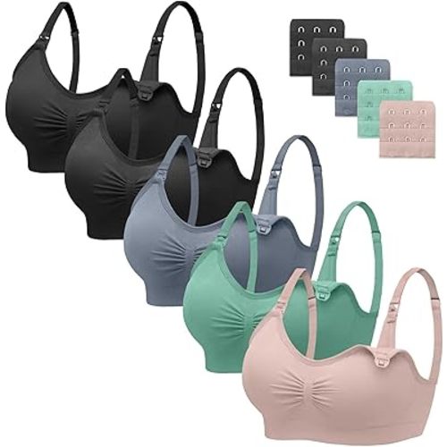 Angelhood Nursing Bra 5 Pack Womens Maternity Breastfeeding Seamless Wireless Sleep Bra with Extenders