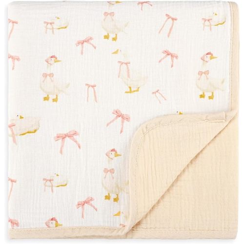 Muslin Baby Blanket for Girls Boys, Soft Breathable Crib Swaddle Blankets, Reversible Newborn Blanket 38 X 40 Inches(Goose)