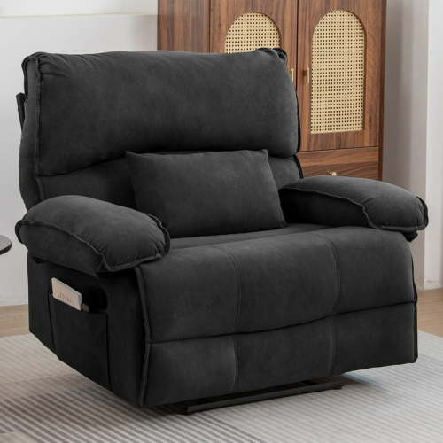 HSUNNS Oversized Recliner Chairs for Adults, 35 Inch Wide Manual Recliner Chair with Massage for Living Room, Single Reclining Sofa with Side Pocket, Easy Assembly, Gray