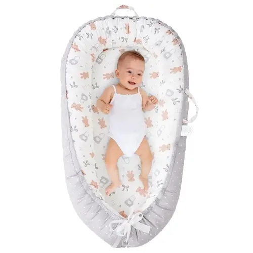ALINUX Baby Lounger for Newborn 0-24 Months,100% Cotton Baby Lounger Cover, Suitable for Babies Aged 0-24 Months,Grey