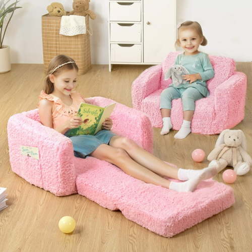 Kids Sofa,Foldable 2 in 1 Kids lounger,Toddler Chair Baby Convertible Sofa for Boys and Girls ,Pink