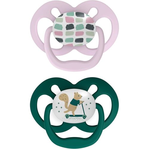 Dr. Brown's Advantage Baby Pacifier, Fully Symmetrical Soother with Soft Silicone Bulb, Scooter Squirrel, 6-18m, BPA Free, 2 Pack