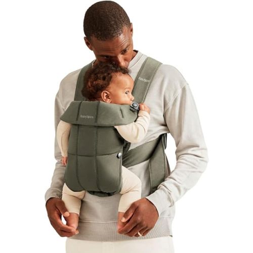 BabyBjörn Baby Carrier Mini, Woven, Dark Green | Newborn Carrier (7-15 lbs), Ergonomic, Easy-to-Use