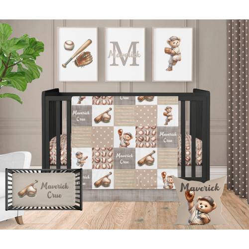 Baby Boy Crib Bedding Set, Baseball Crib Bedding Set -- 4 piece set