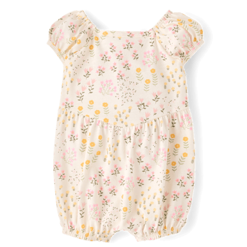 Baby Girls Floral Bubble Romper - White
