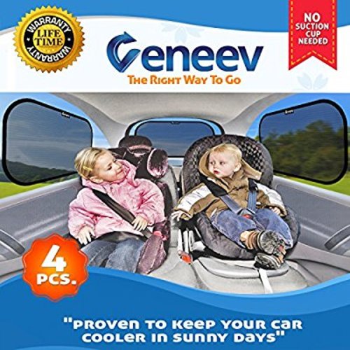 Car Sun Shade for Side and Rear Window (4 Pack) - Car Sunshade Protector - Protect your kids and pets in the back seat from sun glare and heat. Blocks over 98% of harmful UV Rays - Easy to Install