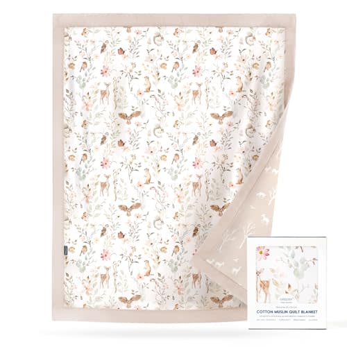 GRSSDER Muslin Cotton Quilt Blanket - Silky Soft and Breathable Baby Blanket Quilt, Oversized Muslin Blankets for Newborns, Toddlers & Kids, 6 Layers Reversible Design for All Seasons, 40" x 50"