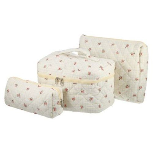 Unique Bargains Women's Cotton Quilted Makeup Bags 3 Pcs