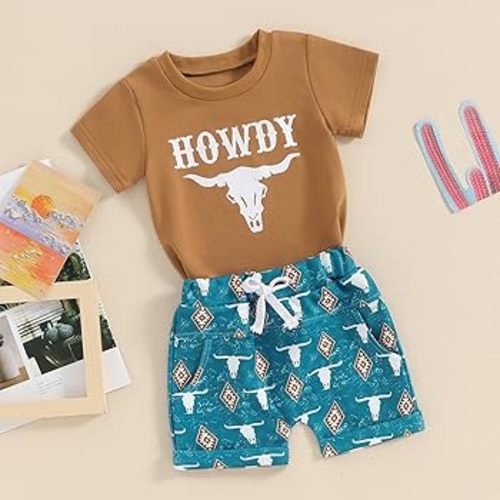 Amazon.com: Western Baby Boy Clothes Letter Cow Print Short Sleeve T-Shirt Casual Shorts Set Toddler Summer Clothes Cowboy Outfit(B-Khaki,3-6 Months): Clothing, Shoes & Jewelry