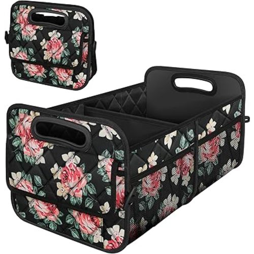 Deosk Car Trunk Organzier for SUV, Car Organziers and Storage with 6 Big Pocket, 50L Waterproof Polyester Car Accessories for Women/Men (Medium, Floral)