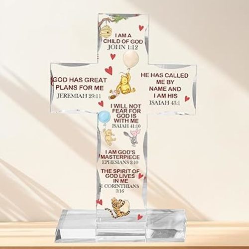 Winnie Christian Religious Decor, Inspirational Gifts for Women, Winnie Bible Verse Acrylic Cross, Encouragement Presents for Friend Mom Coworker, Home Office Desk Decor Plaques