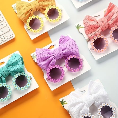 cute outdoor girl gift set 2 pieces butterfly tie hair band round flower fashion glasses - kids' fashion - temu Temu