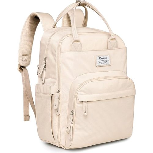 RUVALINO Diaper Bag Backpack - Multifunction Waterproof Travel Backpack, Maternity Baby Bag with Changing Pad & Stroller Ring & Pacifier Case - Travel Essentials & Baby Registry Search - Beige