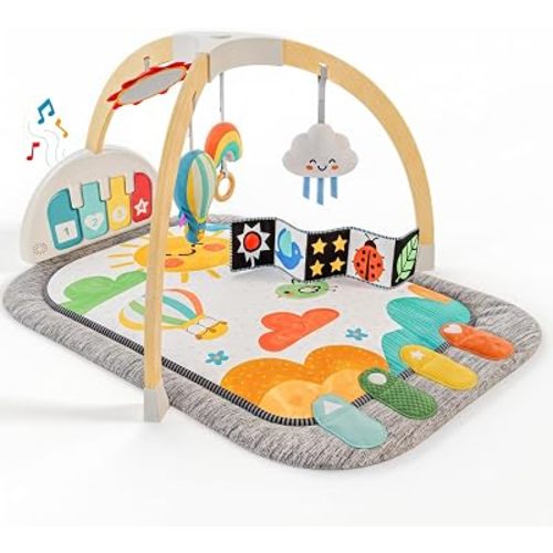 Montessori Wooden Baby Gym with Kick & Play Musical Piano