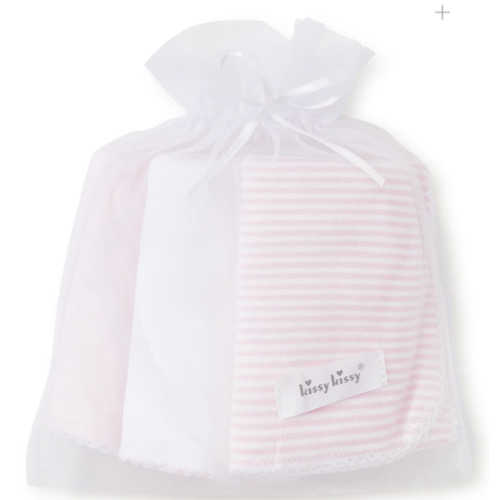 Pink Stripe 3 Pack Burp Set w/ Tulle Bag