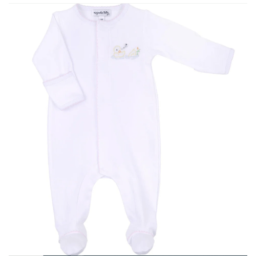 Vintage Duckies Embroidered Footie - Pink | Posh Tots Children's Boutique
