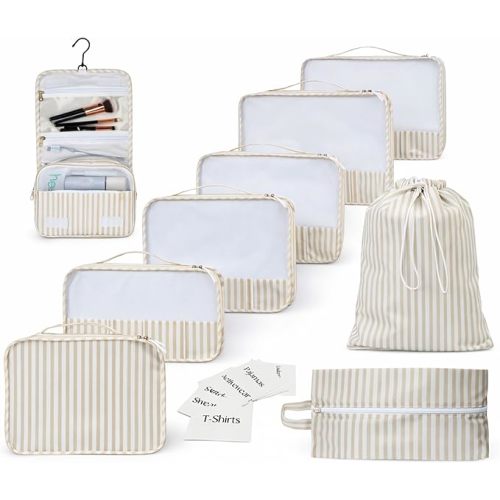 Packing Cubes Set – Cute Packing Cubes for Travel, Luggage Organizer Bags for Suitcase, For Kids & Family, Floral, Neutral & Aesthetic Travel Organizer Set -Stripe