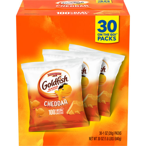 Goldfish Cheddar Crackers, Individual Lugnch Package, Kids Size, 1 oz, 30 CT Multi-Pack Snack Box