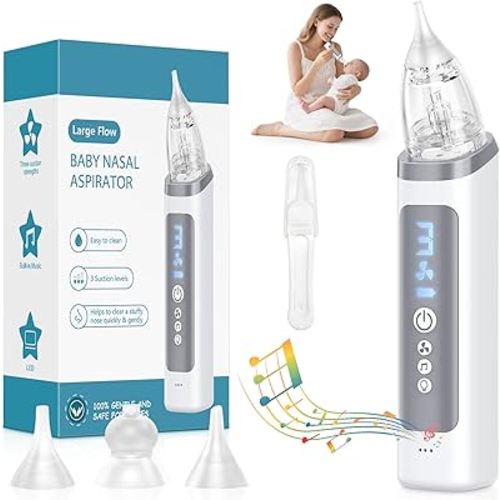 Nasal Aspirator for Baby, Electric Nose Sucker for Baby & Toddler, Congestion Relief with 3 Levels Suction,Soothing Light & Nursery Rhymes