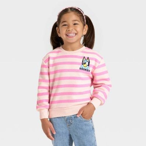 Toddler Girls' Bluey Striped Fleece Sweatshirt - Coral Pink 3T
