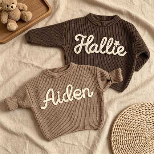 Personalized Hand Embroidered Baby Sweater, Custom Baby Name Sweater, Newborn Jumper, Crochet Chunky Knit Baby Sweater, 1st Birthday Outfits