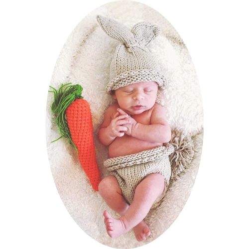 Newborn Photography Props Rabbit Outfit Baby Photoshoot Props Outfits Bunny Crochet Costume Baby Photo Prop Rabbit Hat Diaper Carrot Set 0-6 Months Baby Bunny Photo Prop for Easter Gift(Rabbit Outfit) - 03 Rabbit Carrot Outfit