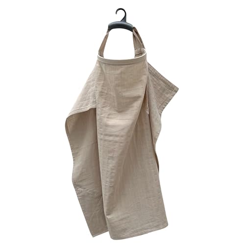 MOZAH 100% Organic Cotton Muslin Nursing Cover for Baby Breastfeeding, Breathable 100% Cotton Breastfeeding Cover with Rigid Hoop for Mother Nursing Apron, Multi-use Carseat Canopy (Oatmeal Beige)