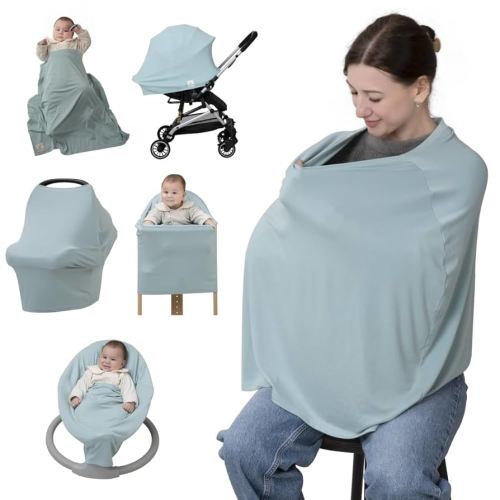 BabbleRoo Nursing Cover for Breastfeeding –95% Viscose Muslin, 5% Spandex, Soft & Breathable Baby Essentials | Newborn Essentials Breastfeeding Covers for Nursing, Multi-Use for Car Seat & High Chair