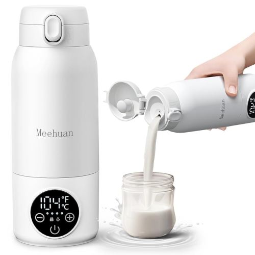 Portable Bottle Warmer for Travel - 17oz Bottle Warmer with 2-Min Heating, Precise Temp Control (98°F-158°F) & IPX6 Waterproof Design | Milk Warmer, Bottle Warmer On-The-Go for Car, Outdoor (White)
