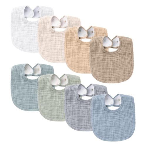 Konssy Muslin Baby Bibs 8 Pack Baby Bandana Drool Bibs Cotton for Unisex Boys Girls, 8 Solid Colors Set for Teething and Drooling
