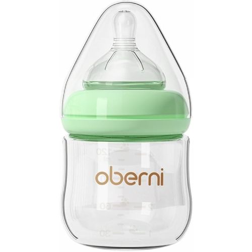 Glass Baby Bottles, Newborn Baby Bottle 4oz/120ml with Slow Flow Breast-Like Nipple for 0+, Anti Colic, BPA Free, Green/1Pack
