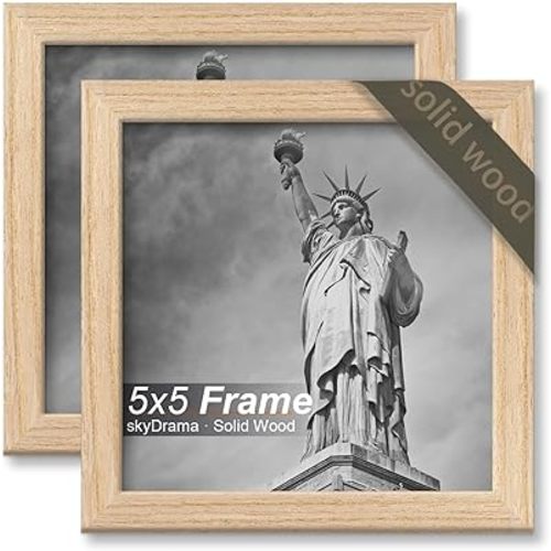Natural Solid Wood 5x5 Picture Frame, Display 5 x 5 Inch Picture Poster Photo, Vertical & Horizontal Wall Hanging - 2 Pack/Black/5"x5"