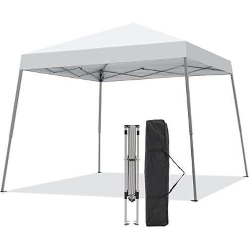 Canopy Tent, 10X10 FT Pop Up Canopy Outdoor Instant Tent Slant Legs with Carrying Bag, Portable Gazebo Shelter for Patio Deck Garden and Beach - 8X8 FT Canopy Cover (White)