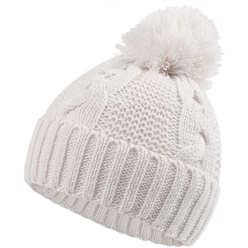JANGANNSA Winter Knit Baby Hat Twist Warm Beanie for Boys Girls Infant Toddler Baby Beanie with Pompom - 0-6 Months - Ivory White