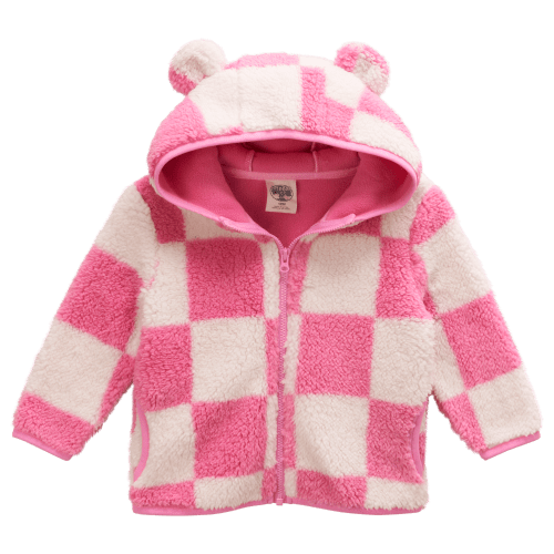 Cozy Fleece Jacket for Babies - Pink Check Size 3-6 mo