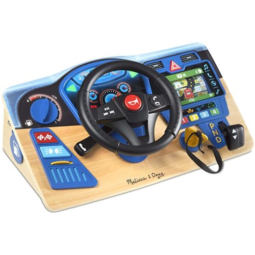 Melissa & Doug Vroom & Zoom Interactive Wooden Dashboard Steering Wheel Pretend Play Driving Toy - Kids Activity Board, Toddler Sensory Toys For Ages 3+