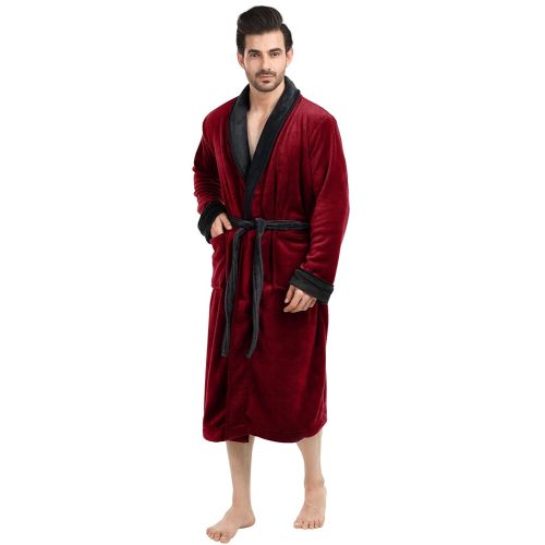 NY Threads Luxurious Men's Shawl Collar Fleece Bathrobe Long Spa Robe