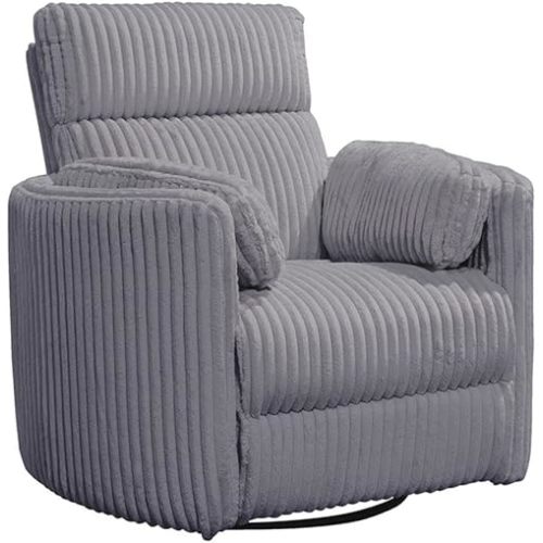 Pemberly Row Contemporary Fabric Swivel Glider Recliner in Gray with USB Charging Ports and 2 Comfort Pillows for Living Room