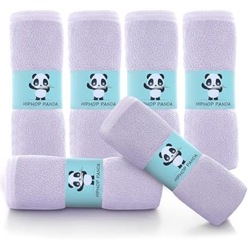 HIPHOP PANDA Baby Washcloths, Rayon Made from Bamboo - 2 Layer Ultra Soft Absorbent Newborn Bath Face Towel - Reusable Baby Wipes for Delicate Skin - Purple, 6 Pack