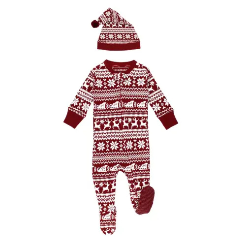 Santa's Sleigh | Holiday Thermal Zipper Footie & Cap Set Preemie-NB