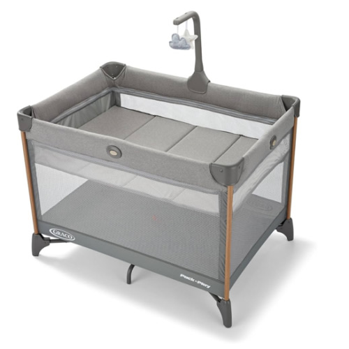 Graco On The Go Zip DLX Pack ‘n Play Playard, Folding Playpen with Bassinet, Portable Crib, Parker